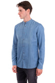 SELECTED HOMME Light Denim Shirt Size M Garment Dye Button Front Grandad Collar gallery photo number 3