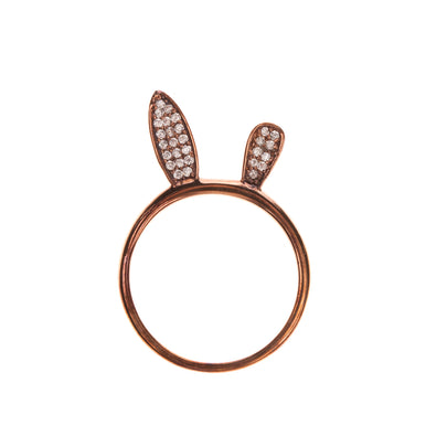 RRP€160 AAMAYA By PRIYANKA Silver Bunny Ears Ring Size 7 Rose Gold Plated Topaz