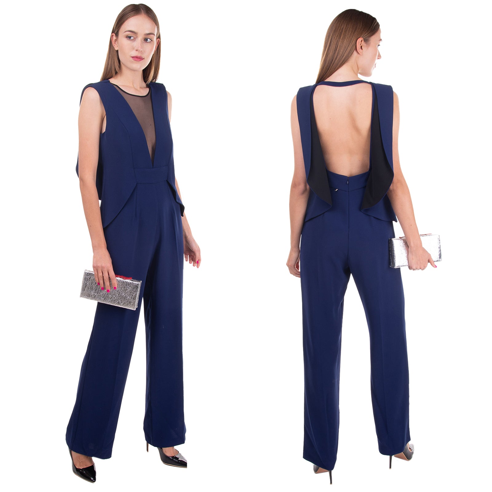 RRP €295 ANNARITA N Crepe Jumpsuit Size 42 / S Open Back Wide Leg Made in Italy gallery main photo