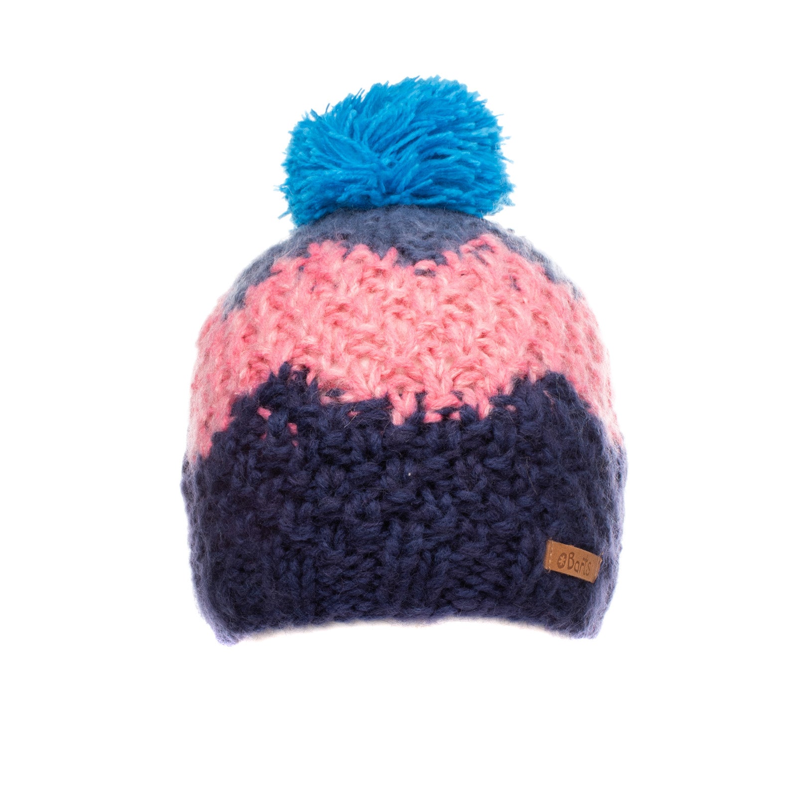 BARTS Beanie Cap Size 53 / S / 4-8Y HAND KNITTED Colour Block Pom Pom gallery main photo
