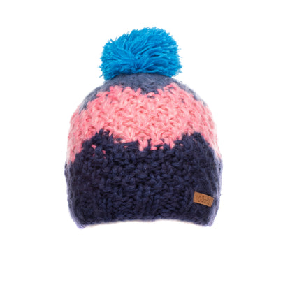 BARTS Beanie Cap Size 53 / S - 4-8Y HAND KNITTED Colour Block Pom Pom