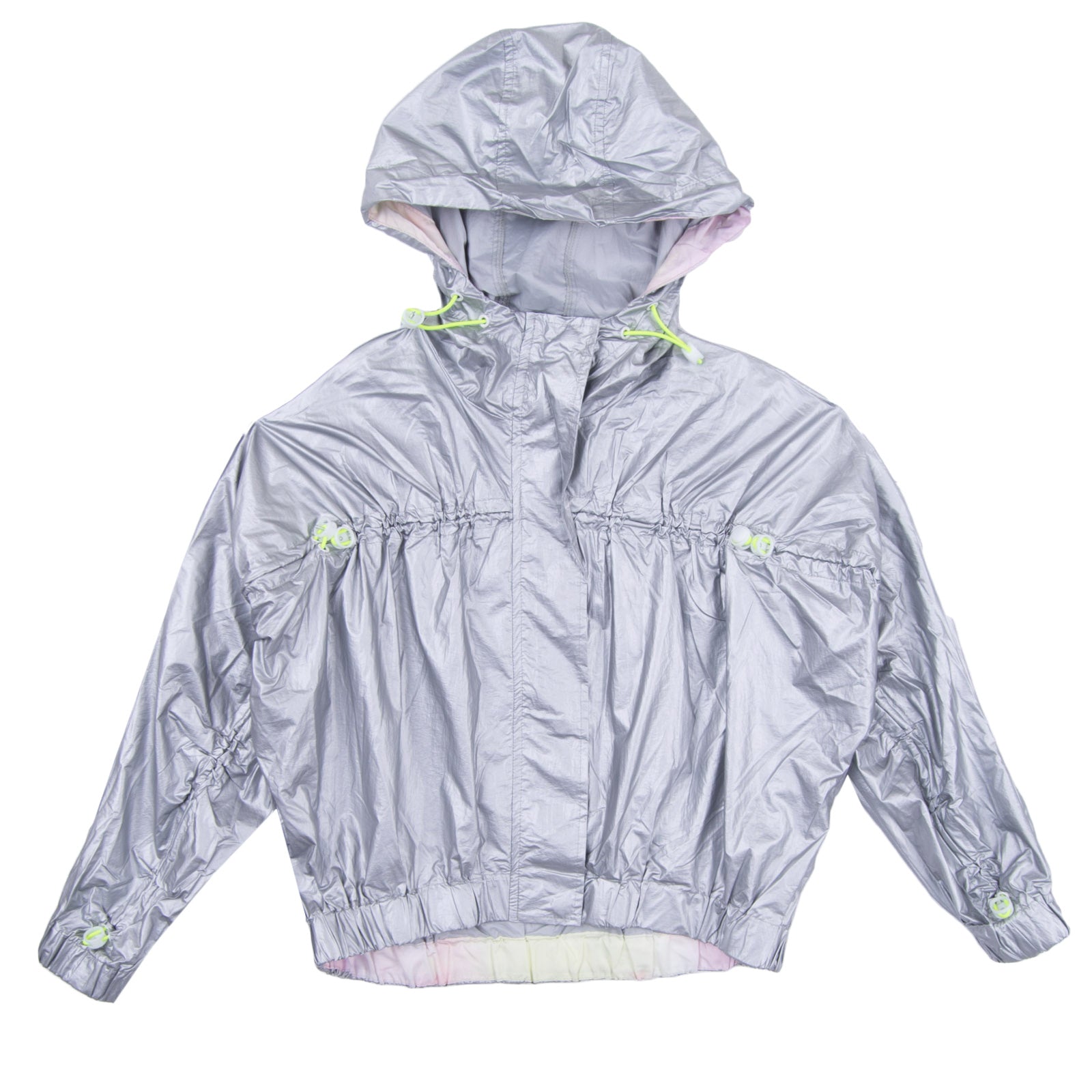 TO BE TOO Cropped Windbreaker Size M / 12Y Metallic Effect Ruched Sleeve Hooded gallery main photo