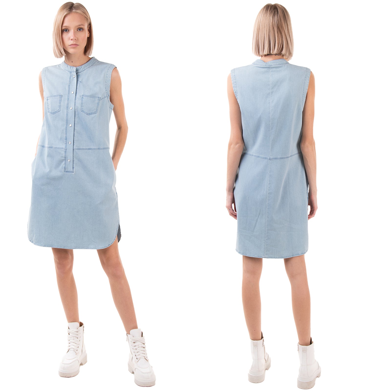 ICE PLAY Denim Shirt Dress Size 42 / M Faded Effect Sleeveless Made in Italy gallery main photo
