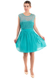 LA KORE Skater Dress Size 3 / M Sequins & Beads Embellished Pleated Round Neck gallery photo number 1