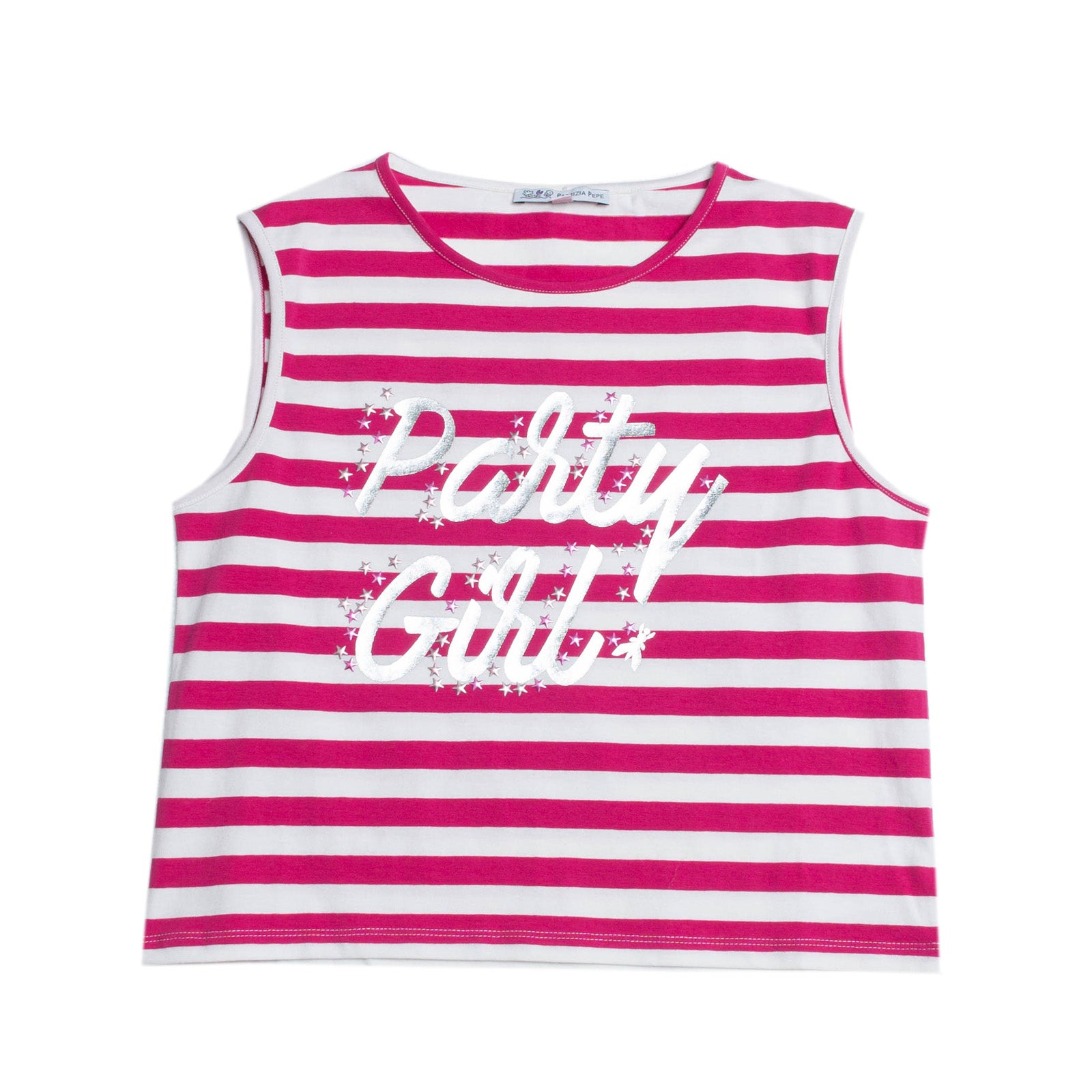 PATRIZIA PEPE Muscle Tank Top Size JR / 16Y Metallic Coated Front Striped Stars gallery main photo