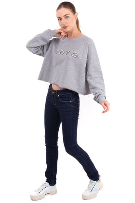RRP €105 TOY G Cropped Sweatshirt Size L Melange Faux Pearl Logo Made in Italy gallery photo number 1