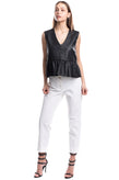 RRP €205 8 Leather Top Size XS Ruffle Hem Sleeveless V-Neck Made in Italy gallery photo number 1