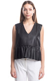 RRP €205 8 Leather Top Size XS Ruffle Hem Sleeveless V-Neck Made in Italy gallery photo number 2