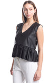 RRP €205 8 Leather Top Size XS Ruffle Hem Sleeveless V-Neck Made in Italy gallery photo number 3