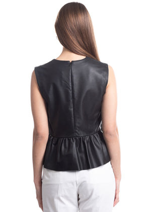 RRP €205 8 Leather Top Size XS Ruffle Hem Sleeveless V-Neck Made in Italy gallery photo number 4