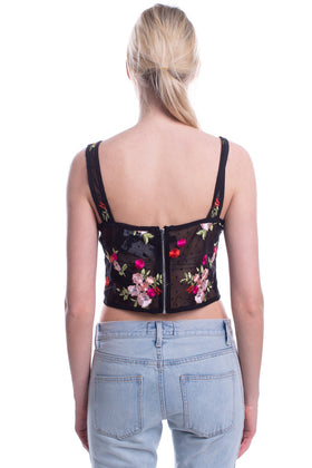LOST INK Cropped Top Size UK 12 Embroidered Flowers Tulle Sleeveless gallery photo number 2