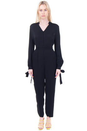 8 Jumpsuit Size 44 Black Tie Bows Long Sleeve V-Neck gallery photo number 1