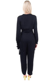 8 Jumpsuit Size 44 Black Tie Bows Long Sleeve V-Neck gallery photo number 2