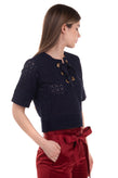 RAOUL Lace Top Blouse Size L Embroidered Eyelets Lace Up Short Sleeve RRP €385 gallery photo number 4