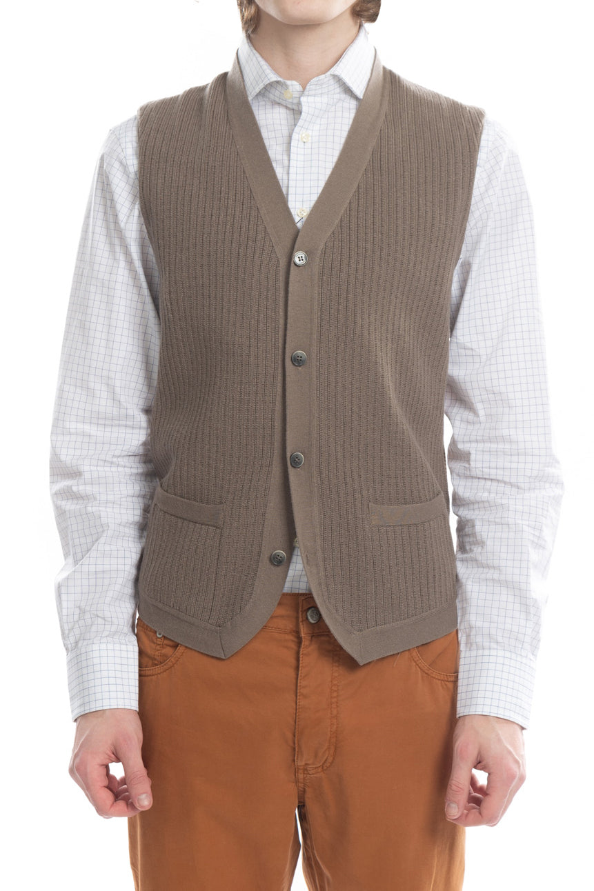 RRP €225 HACKETT Knitted Gilet Size S Wool Blend Ribbed Front Contrast Back gallery main photo