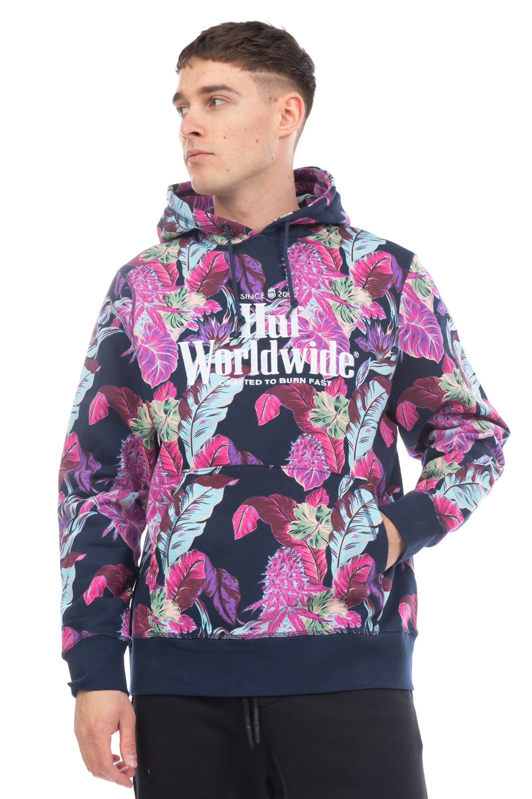 HUF Hoodie Size S Floral Embroidered Logo Kangaroo Pocket gallery main photo