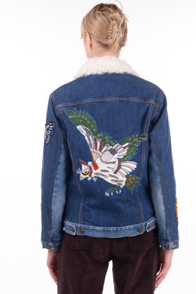 RRP €2295 AS65 Denim Jacket Size XXS Shearling Lined Embroidered Beaded Patched gallery photo number 7