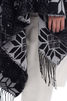 GEORGE J. LOVE Poncho Scarf One Size Wool Blend Ethnic Fringe Made in Italy gallery photo number 5