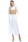 FLY GIRL Cropped Trousers Size IT 42 S White Wide Leg Belted Made in Italy gallery photo number 1