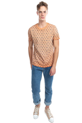 BOB T-Shirt Top Size XL Garment Dye Logo Patch Patterned Short Sleeve Crew Neck