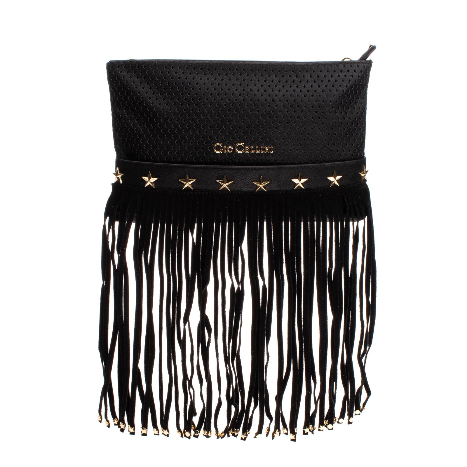 GIO CELLINI MILANO Crossbody Clutch Bag Suede Leather Fringe Studded gallery main photo