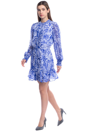 RRP €205 WALTER BAKER Georgette Blouson Dress Size M Leaf Pattern Shirred Cuffs gallery photo number 2