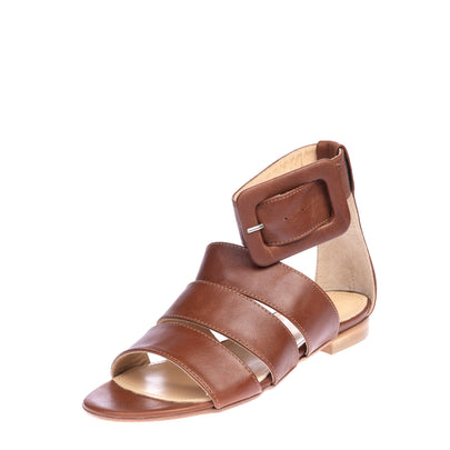 8 Leather Ankle Strap Sandals EU 37 UK 4 US 7 Brown Buckle Closure Made in Italy