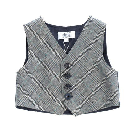 ALETTA Waistcoat Size 6M / 68CM Wool Blend Tartan Button Front Made in Italy gallery photo number 1