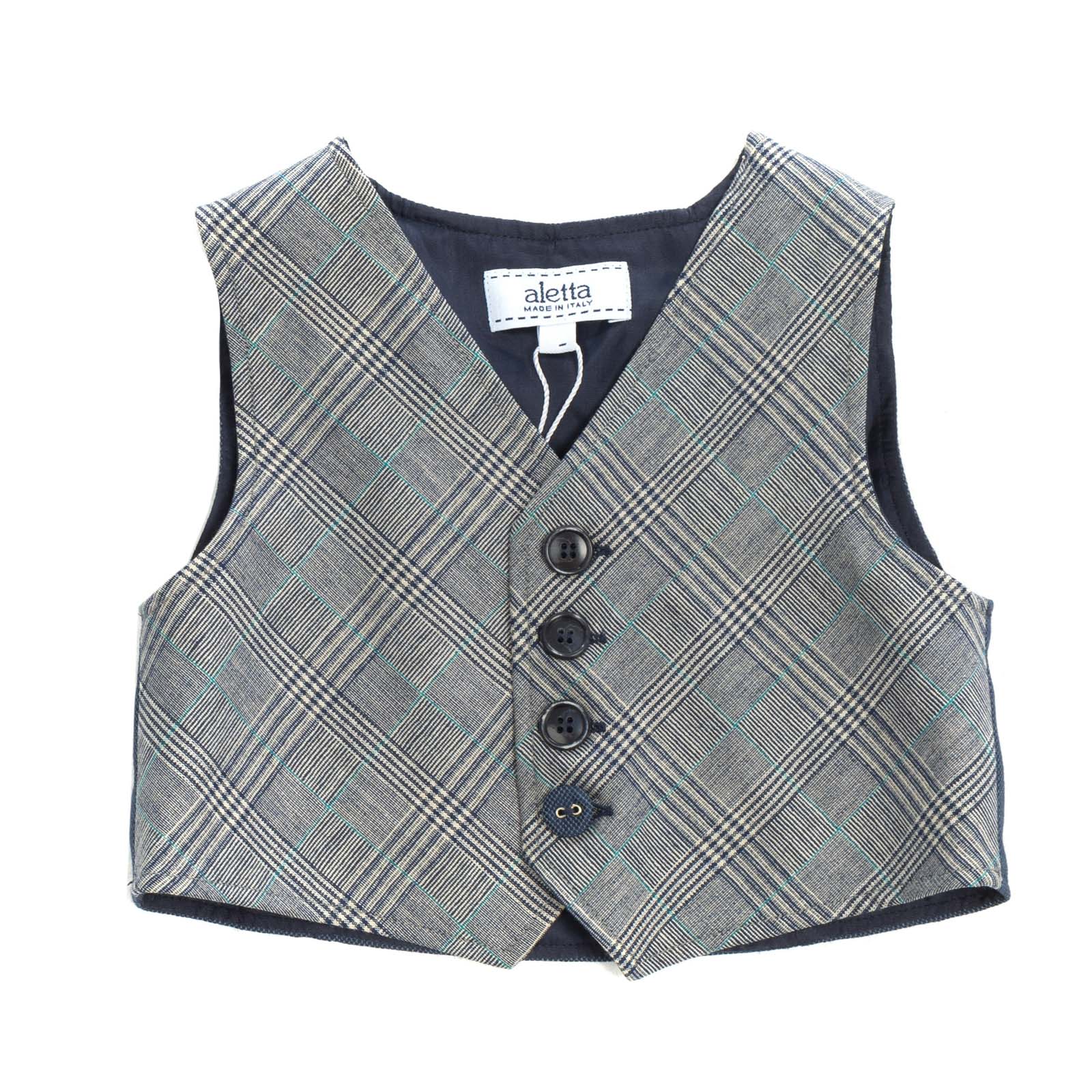 ALETTA Waistcoat Size 6M / 68CM Wool Blend Tartan Button Front Made in Italy gallery main photo