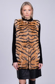 RRP€220 TWINSET Gilet Size S Tiger Stripes Contrast Knitted Back Rabbit Fur Trim gallery photo number 3