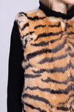 RRP€220 TWINSET Gilet Size S Tiger Stripes Contrast Knitted Back Rabbit Fur Trim gallery photo number 6