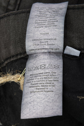 CHEAP MONDAY Jeans W25 L32 Stretch Black Garment Dye Logo Patch Zip Fly gallery photo number 8