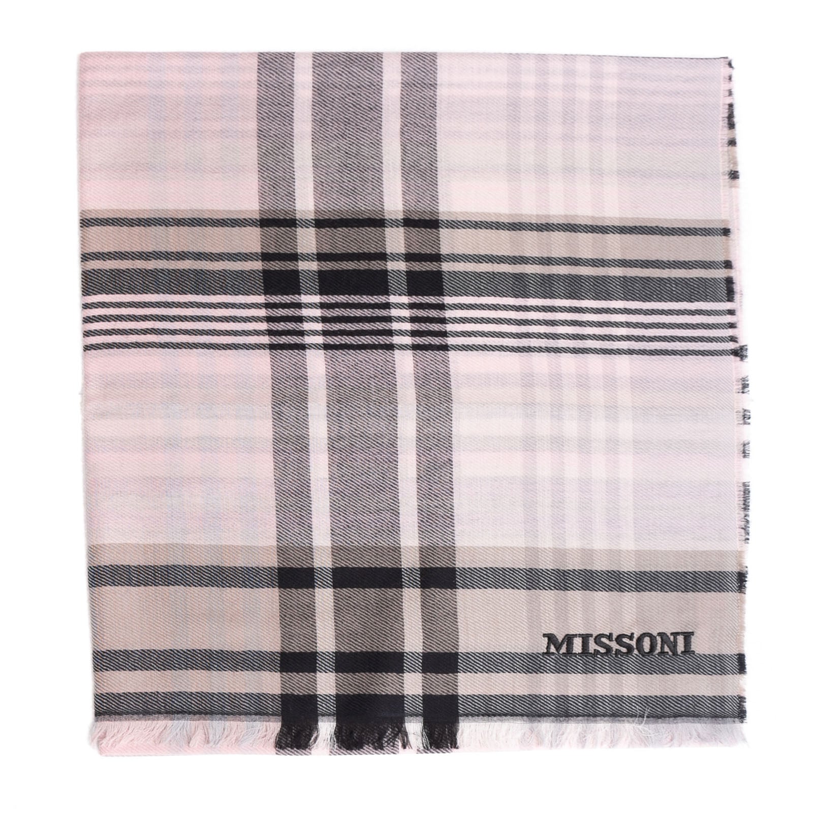 RRP €360 MISSONI Wool Long Wrap / Shawl Scarf Tartan Frayed Edges Made in Italy gallery main photo