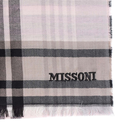 RRP €360 MISSONI Wool Long Wrap / Shawl Scarf Tartan Frayed Edges Made in Italy