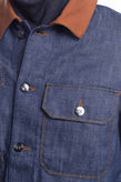 8 Denim Jacket Size M Contrast Collar- Stitching Button Front Made in Italy gallery photo number 6