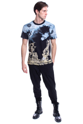 IHS T-Shirt Top Size XL Coated Printed Clouds & Flames Short Sleeve Crew Neck gallery photo number 2