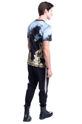 IHS T-Shirt Top Size XL Coated Printed Clouds & Flames Short Sleeve Crew Neck gallery photo number 3