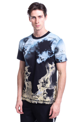 IHS T-Shirt Top Size XL Coated Printed Clouds & Flames Short Sleeve Crew Neck gallery photo number 4
