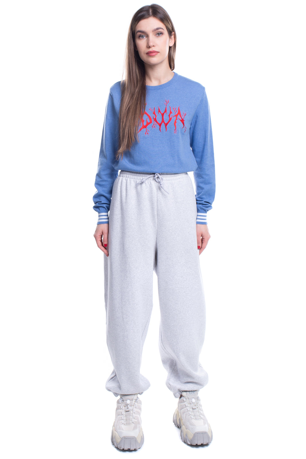 ADIDAS ORIGINALS Sweat Trousers Plus Size 4X Melange Embroidered Logo Cuffed gallery main photo