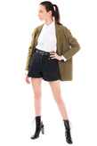 SOUVENIR Denim Shorts Size S Worn Look Garment Dye Belted Elastic Waist Zip Fly gallery photo number 1