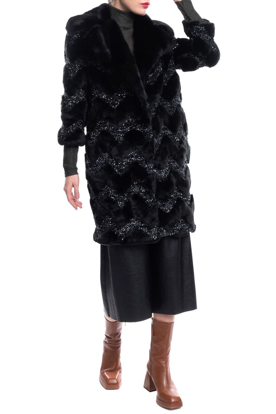 RRP €665 AINEA Faux Fur Coat Size 36 - XXS Lame Knitted Inserts Made in Italy gallery main photo