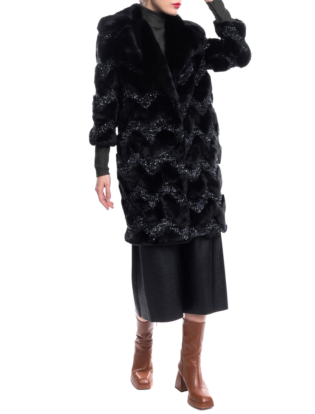 RRP €665 AINEA Faux Fur Coat Size 40 / S Lame Knitted Inserts Made in Italy gallery main photo