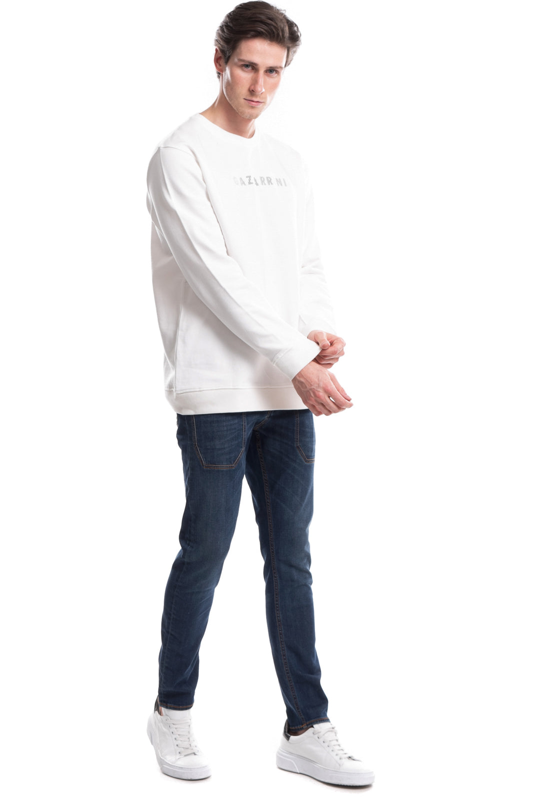 GAZZARRINI Sweatshirt Size XL Coated Logo Front Long Sleeve Crew Neck gallery main photo