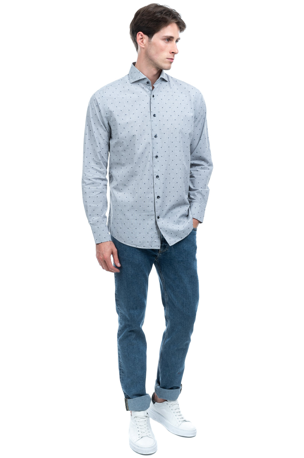 VAN GILS Shirt Size 39 M Two Tone Geometric Pattern Regular Collar Tailored Fit gallery main photo