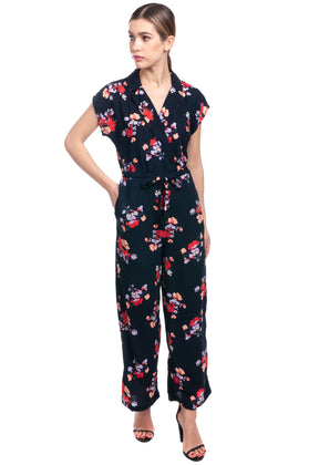 VERO MODA Crepe Jumpsuit Size XS Floral Pattern Drawstring Waist Cropped gallery photo number 2