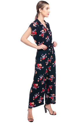 VERO MODA Crepe Jumpsuit Size XS Floral Pattern Drawstring Waist Cropped gallery photo number 3