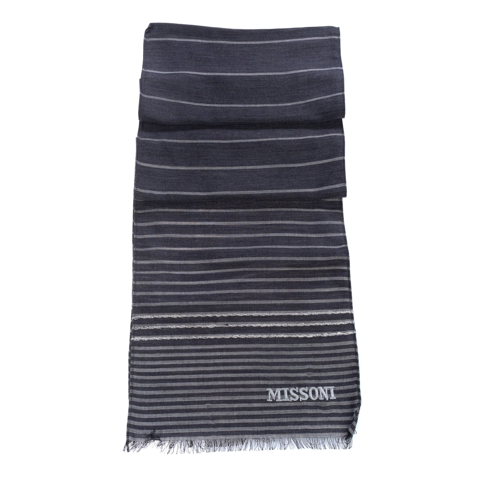 RRP€360 MISSONI Silk & Wool Stole Scarf Semi Sheer Striped Pattern Made in Italy gallery main photo