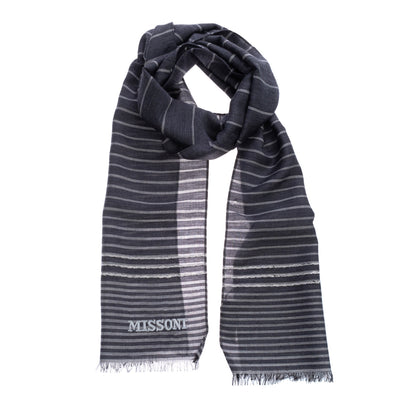 RRP €360 MISSONI Silk & Wool Shawl/Wrap Scarf Striped Frayed Edges
