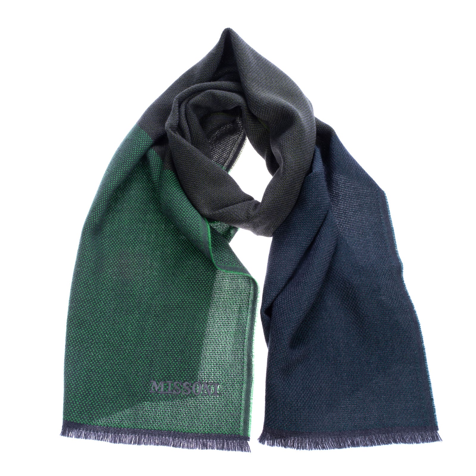 RRP €360 MISSONI Wool Shawl/Wrap Scarf Woven Embroidered Logo Made in Italy gallery main photo