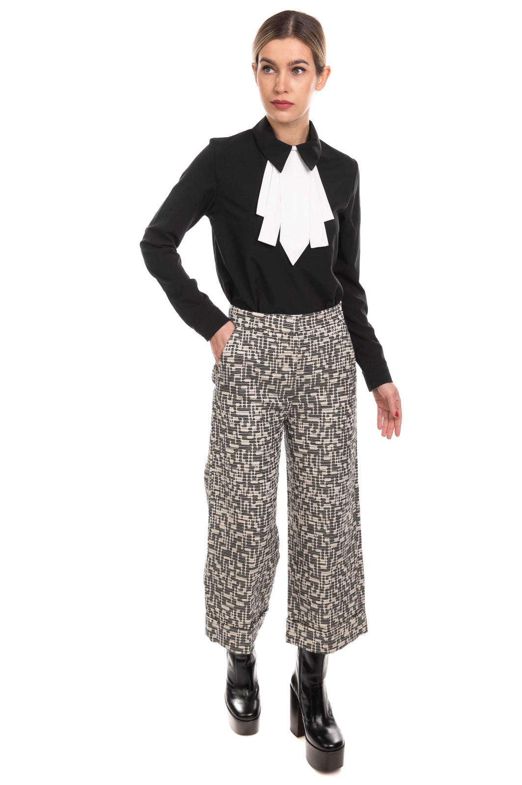 RRP €195 BRIAN DALES Jacquard Culottes Trousers Size IT 40 / XS Turn-Up gallery main photo